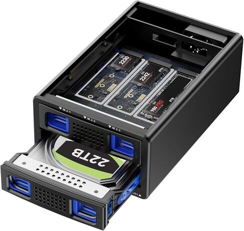 CENMATE Hybrid 4*2.5/3.5" SATA HDD/SSD+12* M / B+M Key M.2 NVMe Enclosure with Cooling Fan and USB A/C 3.2 Gen 2, Hard Drive Enclosure Support 184TB(4*22TB HDD+12*8TB 2230/2242/2260/2280/22110 SSDs) in Saudi Arabia