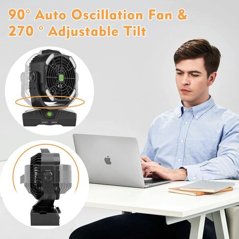 RUNTOP 20000mAh Camping Fan, Oscillating High Speed Rechargeable Battery Operated Fan w/RGB Light,Remote,Hanging Hook, Outdoor Portable Fans Battery Powered Personal USB Desk Fan for Tent, Travel in Kuwait