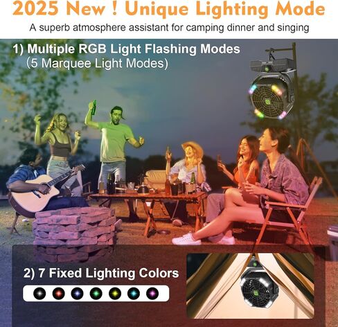 RUNTOP 20000mAh Camping Fan, Oscillating High Speed Rechargeable Battery Operated Fan w/RGB Light,Remote,Hanging Hook, Outdoor Portable Fans Battery Powered Personal USB Desk Fan for Tent, Travel in Kuwait