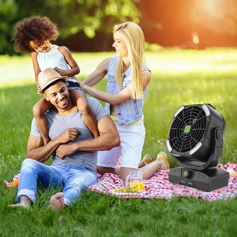 RUNTOP 20000mAh Camping Fan, Oscillating High Speed Rechargeable Battery Operated Fan w/RGB Light,Remote,Hanging Hook, Outdoor Portable Fans Battery Powered Personal USB Desk Fan for Tent, Travel in Kuwait