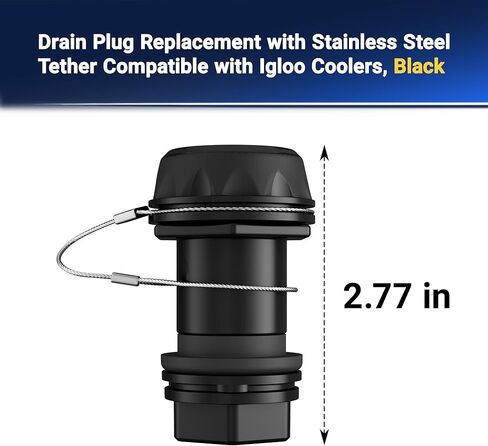 Drain Plug Replacement with Stainless Steel Tether Compatible with Igloo BMX, IMX & Overland 25–72 Qt Coolers, Black in Saudi Arabia