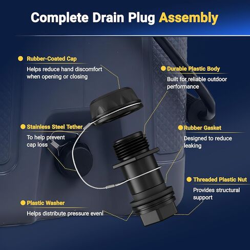 Drain Plug Replacement with Stainless Steel Tether Compatible with Igloo BMX, IMX & Overland 25–72 Qt Coolers, Black in Saudi Arabia