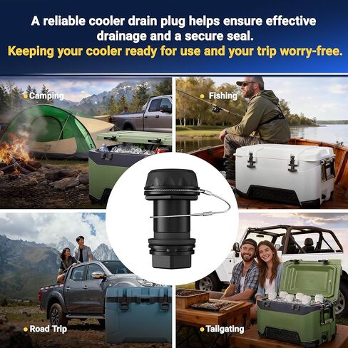 Drain Plug Replacement with Stainless Steel Tether Compatible with Igloo BMX, IMX & Overland 25–72 Qt Coolers, Black in Saudi Arabia