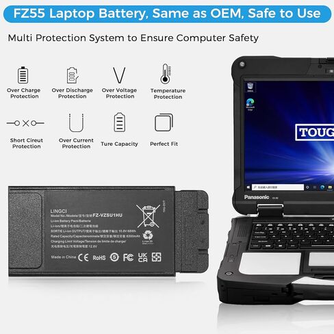 FZ-55 Battery, FZ-VZSU1HU Battery Replacement for Panasonic Toughbook 55 FZ-55 Mk1 FZ-VZSU1 10.8V 68Wh 6300mAh Li-Polymer (Not Suitable for CF-54) in Saudi Arabia