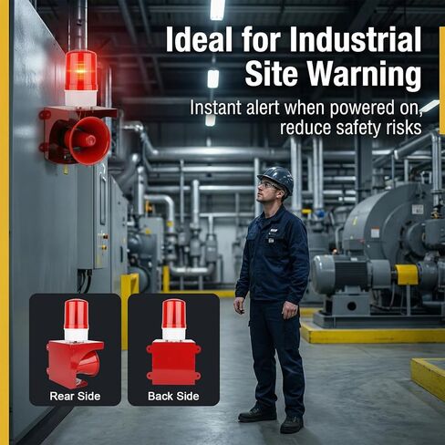 AC110V Industrial Siren Alarm Strobe Light, 120dB Loud Horn & Red Beacon, Waterproof Outdoor Security Alarm for Factory, Office, Warehouse, Emergency, Fires, Tornado, Intruder Alert (120dB) in Saudi Arabia