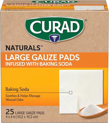 وسادات الشاش من Curad SoothePLUS مع صودا الخبز ARM & HAMMER، مقاس 10.16 سم × 10.16 سم، 25 قطعة in Kuwait