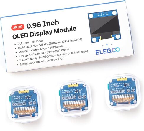 ELEGOO 3PCS 0.96 Inch OLED Display Screen Module Compact Self-Luminous SSD1306 I2C Display Mini Screens for Arduino Projects (White) in Saudi Arabia