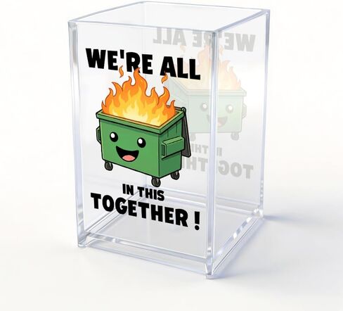 We're All In This Together Acrylic Cosmetic Pencil Pen Holder, Dumpster Fire Pencil Holder for Desk, Funny Office Desk Accessories for Coworker, Sarcastic Office Gifts for Women Colleague Boss in Saudi Arabia