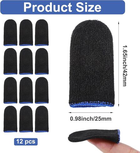 12 Pack Gaming Finger Sleeves Anti Sweat Game Controller Thumb Sleeve Gaming Sweatproof Breathable Finger Covers Touchscreen for Mobile Phone Tablet Devices Gamer Stabilizer Black in Saudi Arabia