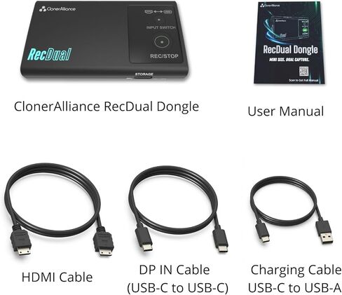 ClonerAlliance RecDual Dongle, Mini Standalone Dual-Input 1080p@60fps Video Recorder with 4K@60fps Passthrough, HDMI & USB Type-C DP Capture. Schedule & Loop Recording. in Saudi Arabia