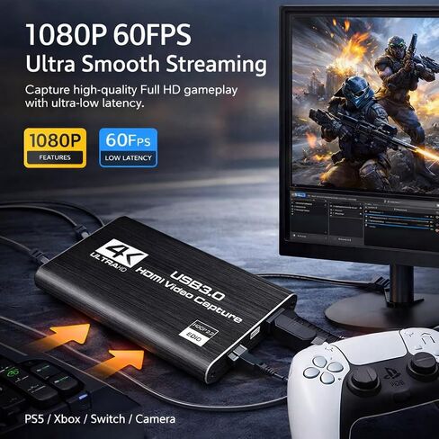 TOAKA USB 3.0 HDMI Capture Card 1080P 60FPS, Video Capture Card for Streaming Gaming, Compatible with PS5 PS4 Xbox Switch Camera PC in Saudi Arabia