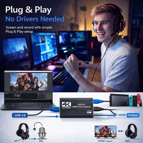 TOAKA USB 3.0 HDMI Capture Card 1080P 60FPS, Video Capture Card for Streaming Gaming, Compatible with PS5 PS4 Xbox Switch Camera PC in Saudi Arabia