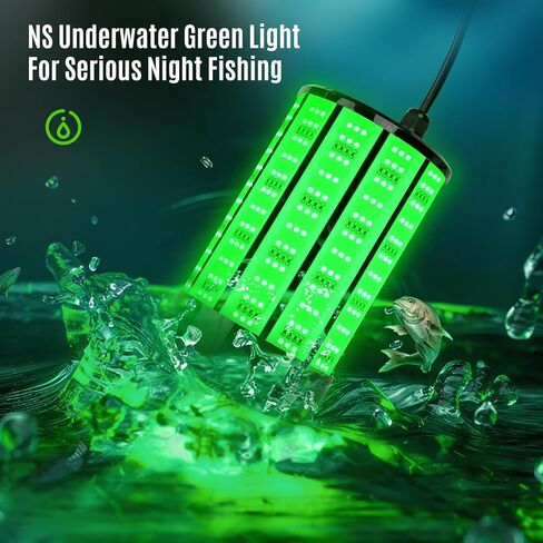 NS Green ضوء الصيد تحت الماء 120 وات 15,000 لومن، 110 فولت تيار متردد و12 فولت تيار مستمر طاقة مزدوجة، حوض ليلي غاطس LED وإضاءة القارب، مجموعة أسماك المياه المالحة الليلية المقاومة للماء للكرابي والبحيرة وقوارب الكاياك in Kuwait