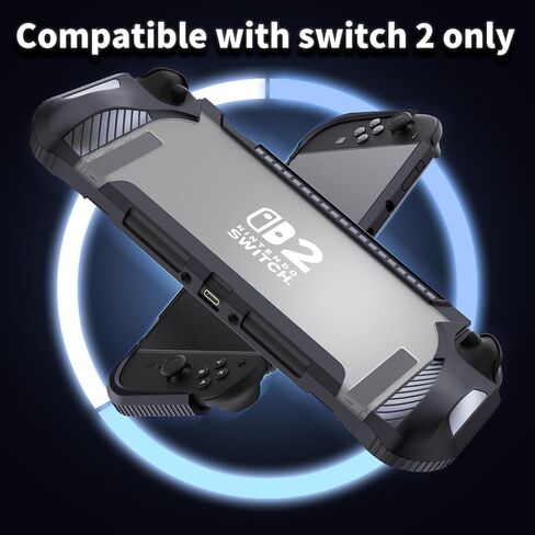 حافظة HEYSTOP Switch 2 متوافقة مع غطاء حافظة Nintendo Switch 2 القابل للإرساء، حافظة Switch 2 الواقية من مادة TPU مع واقي شاشة و6 مقابض إبهام، زجاج مقسى عالي الدقة، ممتص للصدمات ومضاد للخدش in Kuwait