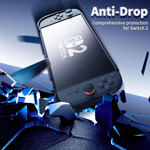 حافظة HEYSTOP Switch 2 متوافقة مع غطاء حافظة Nintendo Switch 2 القابل للإرساء، حافظة Switch 2 الواقية من مادة TPU مع واقي شاشة و6 مقابض إبهام، زجاج مقسى عالي الدقة، ممتص للصدمات ومضاد للخدش in Kuwait