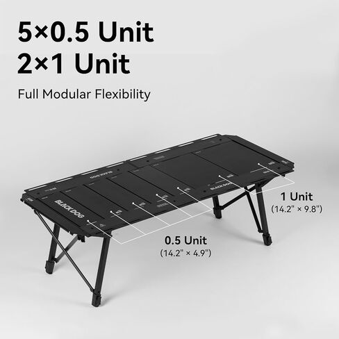 BLACKDOG Modular IGT Camping Table with Center-Folding Design, 4.5 Unit Aluminum Outdoor Kitchen Table, Adjustable Height 16"-24", Portable Folding Camp Table with Side Rails & 7 Expandable Plates in Saudi Arabia