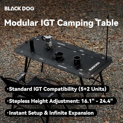 BLACKDOG Modular IGT Camping Table with Center-Folding Design, 4.5 Unit Aluminum Outdoor Kitchen Table, Adjustable Height 16"-24", Portable Folding Camp Table with Side Rails & 7 Expandable Plates in Saudi Arabia
