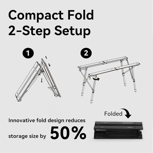 BLACKDOG Modular IGT Camping Table with Center-Folding Design, 4.5 Unit Aluminum Outdoor Kitchen Table, Adjustable Height 16"-24", Portable Folding Camp Table with Side Rails & 7 Expandable Plates in Saudi Arabia