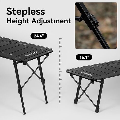 BLACKDOG Modular IGT Camping Table with Center-Folding Design, 4.5 Unit Aluminum Outdoor Kitchen Table, Adjustable Height 16"-24", Portable Folding Camp Table with Side Rails & 7 Expandable Plates in Saudi Arabia