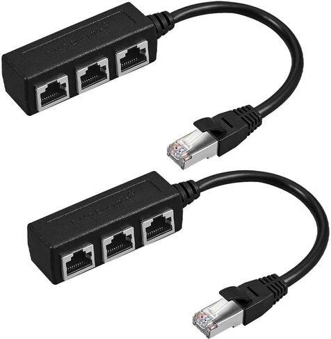 2-Pack RJ45 1-to-3 Ethernet LAN Splitter Adapter: Gold-Plated Connectors, ABS Housing, 6.5x2cm, for Network Cable Extension in Saudi Arabia