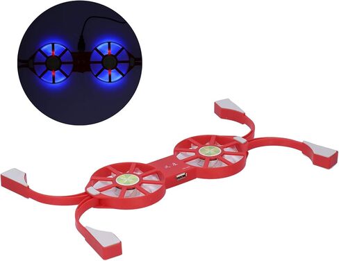 قاعدة تبريد للكمبيوتر المحمول، محمولة تعمل بمنفذ USB، مروحة مزدوجة، أحمر مع ضوء LED أزرق، قابلة للطي in Saudi Arabia