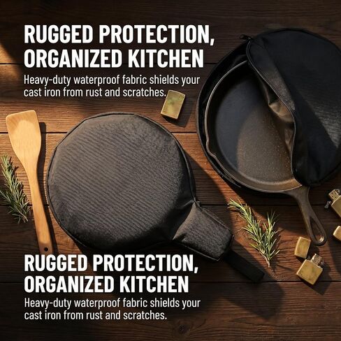 Hiceeden 2 Pack Cast Iron Skillet Storage Bag, Waterproof Frying Pan Carrying Case for Skillets Up to 11.8" Wide, Heavy Duty Skillet Carrier Organizer with Hanging Loop for Travel, Camping, Cabinet in Saudi Arabia