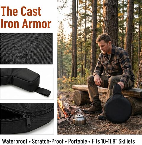 Hiceeden 2 Pack Cast Iron Skillet Storage Bag, Waterproof Frying Pan Carrying Case for Skillets Up to 11.8" Wide, Heavy Duty Skillet Carrier Organizer with Hanging Loop for Travel, Camping, Cabinet in Saudi Arabia