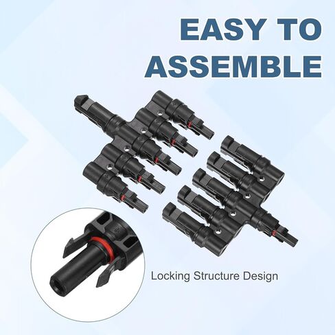 MECCANIXITY Two Pair of T-Shaped Branch Connector, 1 to 5 Male/Female Solar Panel Connectors for Parallel Connection Between Solar Panels Cables Wires, Black in Saudi Arabia
