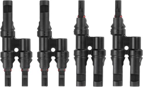 MECCANIXITY Two Pair of T-Shaped Branch Connector, 1 to 4 Male/Female Solar Panel Connectors for Parallel Connection Between Solar Panels Cables Wires, Black in Saudi Arabia