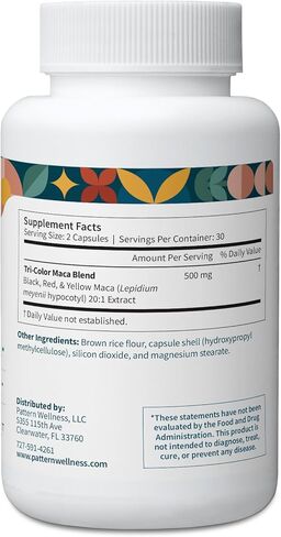 Pattern Wellness Maca Root للرجال والنساء - 10.000 مجم - محسن طبيعي للمزاج والعافية - مزيج مثالي فريد من نوعه للخصوبة والإنجاب وصحة الجسم بالكامل - 60 كبسولة نباتية in Kuwait