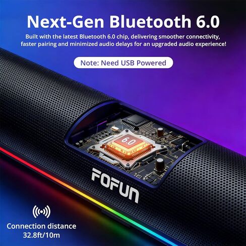 Computer Sound Bar with Detachable ENC Microphone, Enhanced Bass Gaming Soundbar, Bluetooth 6.0, USB-A Plug and Play, PC and Bluetooth Mode, 3EQ, 10 RGB Speaker for Gaming, Music,Meeting in Saudi Arabia