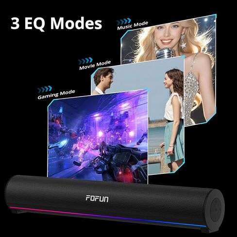 Computer Sound Bar with Detachable ENC Microphone, Enhanced Bass Gaming Soundbar, Bluetooth 6.0, USB-A Plug and Play, PC and Bluetooth Mode, 3EQ, 10 RGB Speaker for Gaming, Music,Meeting in Saudi Arabia