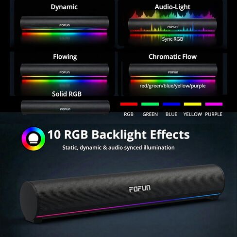 Computer Sound Bar with Detachable ENC Microphone, Enhanced Bass Gaming Soundbar, Bluetooth 6.0, USB-A Plug and Play, PC and Bluetooth Mode, 3EQ, 10 RGB Speaker for Gaming, Music,Meeting in Saudi Arabia