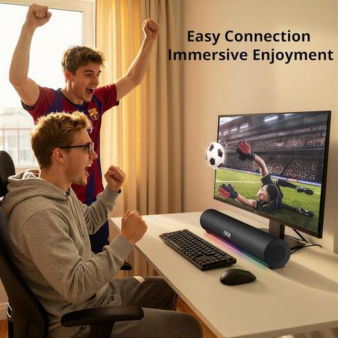 Computer Sound Bar with Detachable ENC Microphone, Enhanced Bass Gaming Soundbar, Bluetooth 6.0, USB-A Plug and Play, PC and Bluetooth Mode, 3EQ, 10 RGB Speaker for Gaming, Music,Meeting in Saudi Arabia