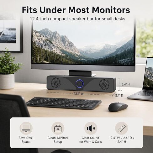 Computer Speakers for Desktop Monitor, USB Powered Wired PC Soundbar with 3.5mm AUX, Plug & Play Speaker Bar with Volume Knob, Clear Sound for Laptop, PC, Home and Office, Black in Saudi Arabia