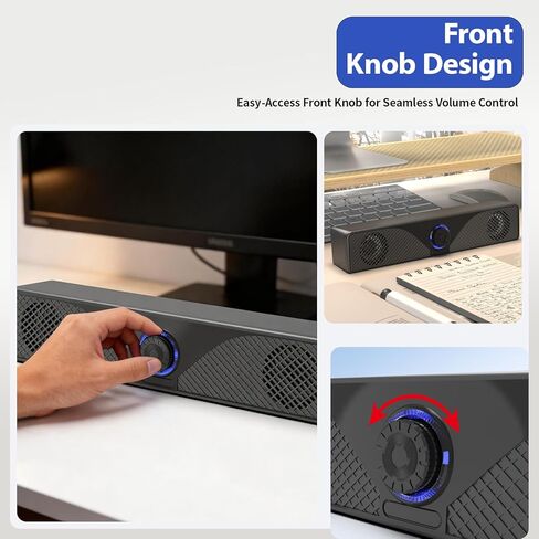 Computer Speakers for Desktop Monitor, USB Powered Wired PC Soundbar with 3.5mm AUX, Plug & Play Speaker Bar with Volume Knob, Clear Sound for Laptop, PC, Home and Office, Black in Saudi Arabia