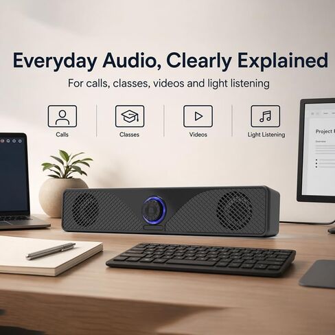 Computer Speakers for Desktop Monitor, USB Powered Wired PC Soundbar with 3.5mm AUX, Plug & Play Speaker Bar with Volume Knob, Clear Sound for Laptop, PC, Home and Office, Black in Saudi Arabia