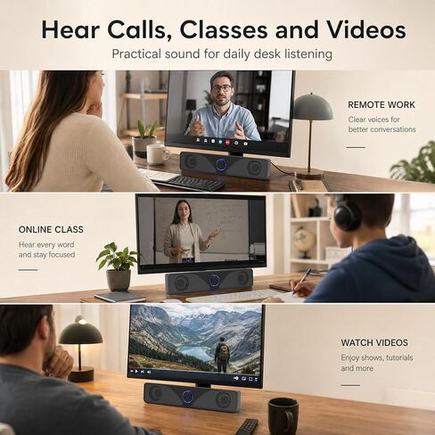 Computer Speakers for Desktop Monitor, USB Powered Wired PC Soundbar with 3.5mm AUX, Plug & Play Speaker Bar with Volume Knob, Clear Sound for Laptop, PC, Home and Office, Black in Saudi Arabia