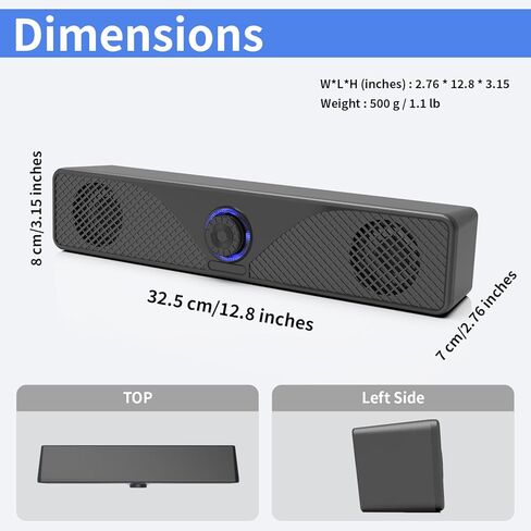 Computer Speakers for Desktop Monitor, USB Powered Wired PC Soundbar with 3.5mm AUX, Plug & Play Speaker Bar with Volume Knob, Clear Sound for Laptop, PC, Home and Office, Black in Saudi Arabia