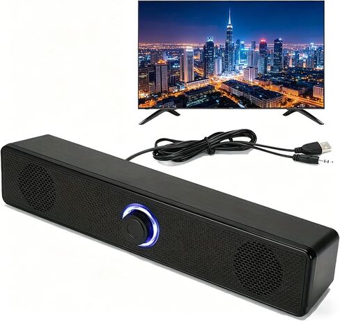 Computer Speakers USB-A Powered Wired Stereo Desktop Speaker with 3.5mm AUX, Volume Knob LED Ring for PC Laptop No Bluetooth, Black in Saudi Arabia
