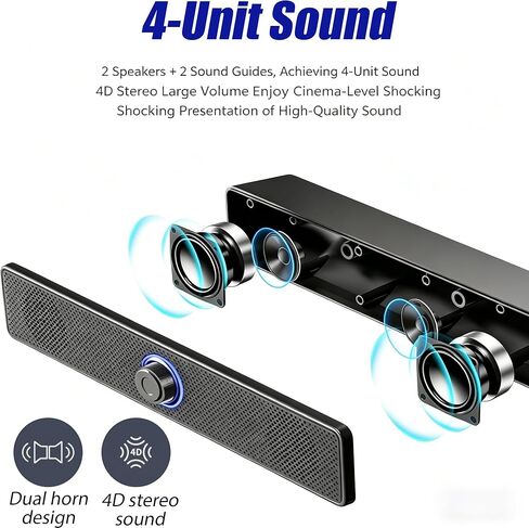 Computer Speakers USB-A Powered Wired Stereo Desktop Speaker with 3.5mm AUX, Volume Knob LED Ring for PC Laptop No Bluetooth, Black in Saudi Arabia