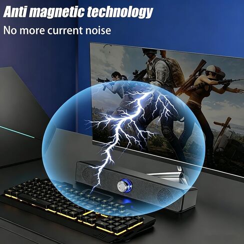 Computer Speakers USB-A Powered Wired Stereo Desktop Speaker with 3.5mm AUX, Volume Knob LED Ring for PC Laptop No Bluetooth, Black in Saudi Arabia