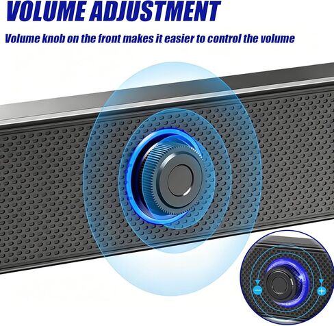 Computer Speakers USB-A Powered Wired Stereo Desktop Speaker with 3.5mm AUX, Volume Knob LED Ring for PC Laptop No Bluetooth, Black in Saudi Arabia