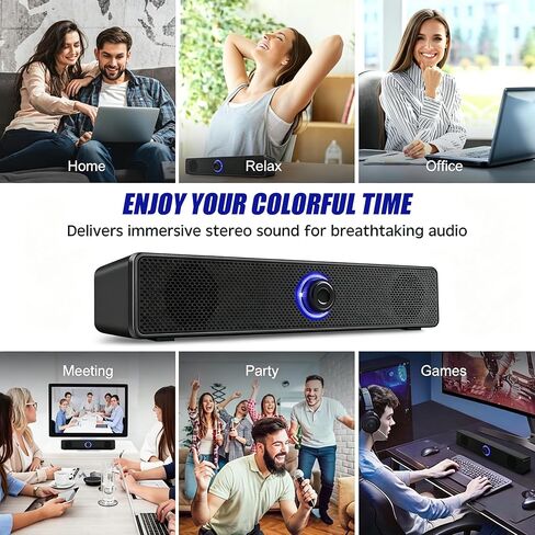Computer Speakers USB-A Powered Wired Stereo Desktop Speaker with 3.5mm AUX, Volume Knob LED Ring for PC Laptop No Bluetooth, Black in Saudi Arabia
