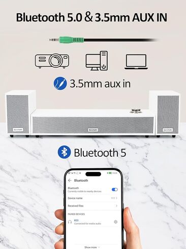 مكبرات صوت الكمبيوتر، مكبر صوت للكمبيوتر الشخصي مع مضخم صوت، مكبرات صوت Deaktop 2.1 USB، بلوتوث 5.0 ومكبرات صوت RCA لأجهزة الكمبيوتر المكتبية وأجهزة الكمبيوتر المحمولة والفونوغراف والهواتف والأجهزة اللوحية (K03) in Saudi Arabia