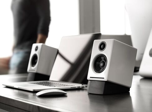 Audioengine A2+ Bluetooth Computer Speaker Bundle – Compact Desktop Speakers for PC & Laptop with S6 Subwoofer and DS1M Speaker Stands in White in Saudi Arabia