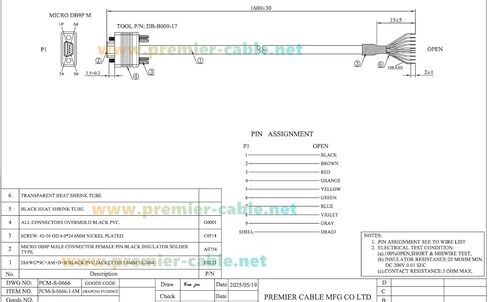وعاء أنثى Micro DB9 لفتح كابل الضفيرة ذو النهاية الحرة مع مجموعة كابل Micro D-Sub CMD 9 Pin المحمية بالبرغي المتوافقة مع 0834219042، 0834219043، 0834219044 (1.6M) in Kuwait