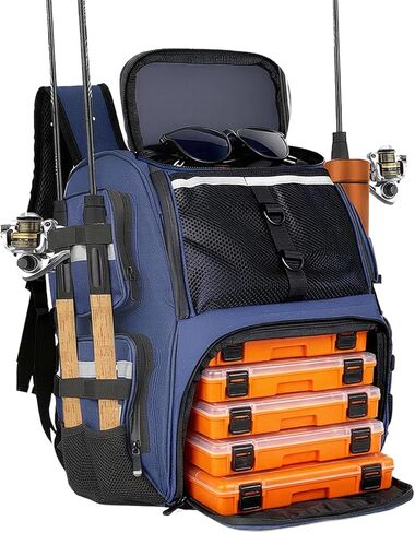 45L Fishing Tackle Backpack with Rod Holders, Waterproof Large Fishing Back Pack Storage Bags & Wraps Gear And Equipment for Men for Camping Hiking, Bottle Holder in Saudi Arabia