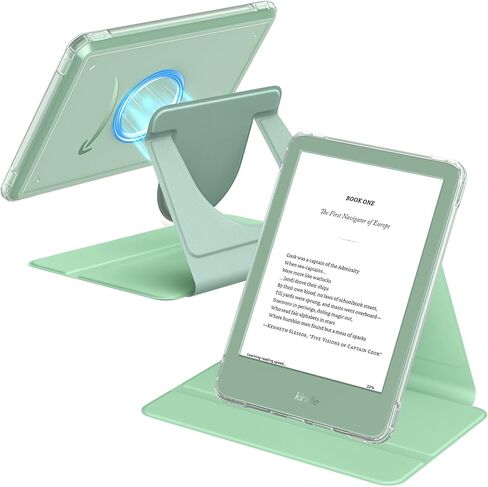 MoKo 360° Rotating Case for 6" All-New Kindle (11th Generation-2024/2022 Release), Clear Back Detachable Magnetic Protective Adjustable Stand Cover with Auto Wake/Sleep, Agave Green in Saudi Arabia