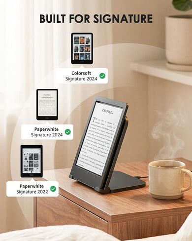Doohoeek Foldable Wireless Charging Stand Compatible with Kindle Paperwhite Signature (2022/2024), Colorsoft Signature &Galaxy Ebook, Compack Charger with Adjustable Angle, Portable Dock in Saudi Arabia